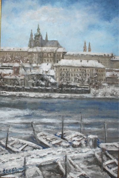 Lodě v zimě na Vltavě